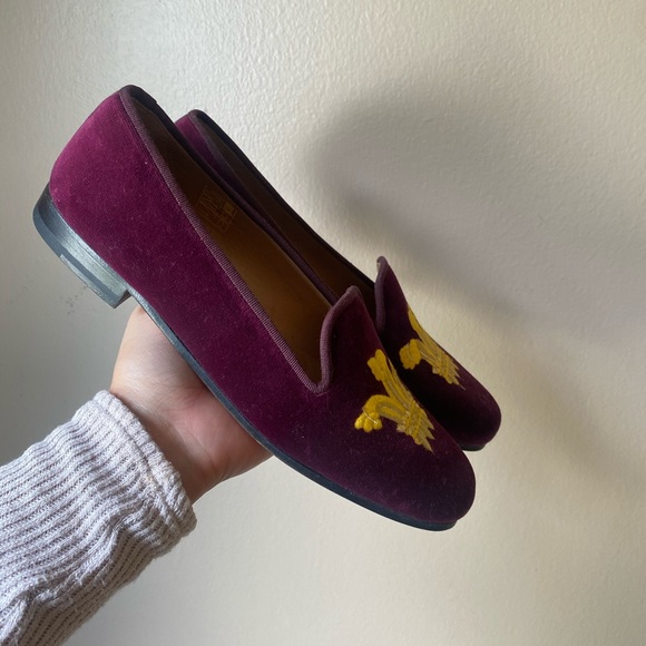Stubbs & Wootton Fleur De Lys Velvet Smoking Loafer Women’s Size 7.5 - Picture 2 of 8